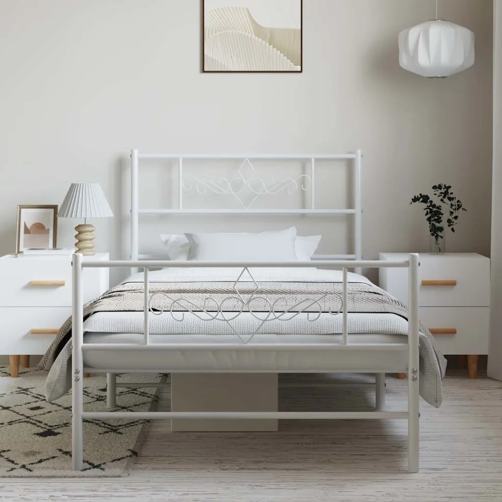 Giroletto con Testiera e Pediera Metallo Bianco 100x200 cm 355329