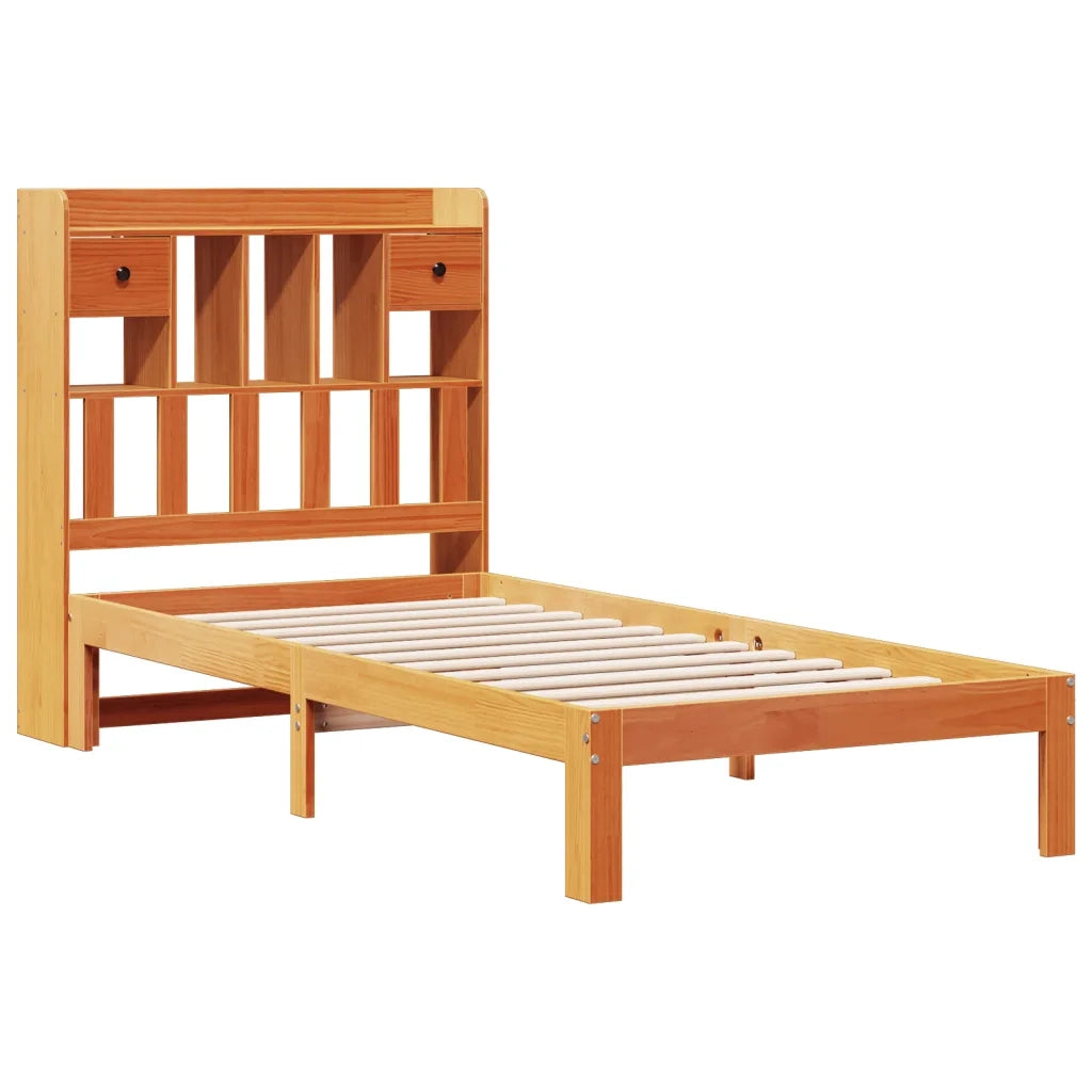 Letto Libreria senza Materasso Marrone Cera 100x200 cm in Pino 3322617