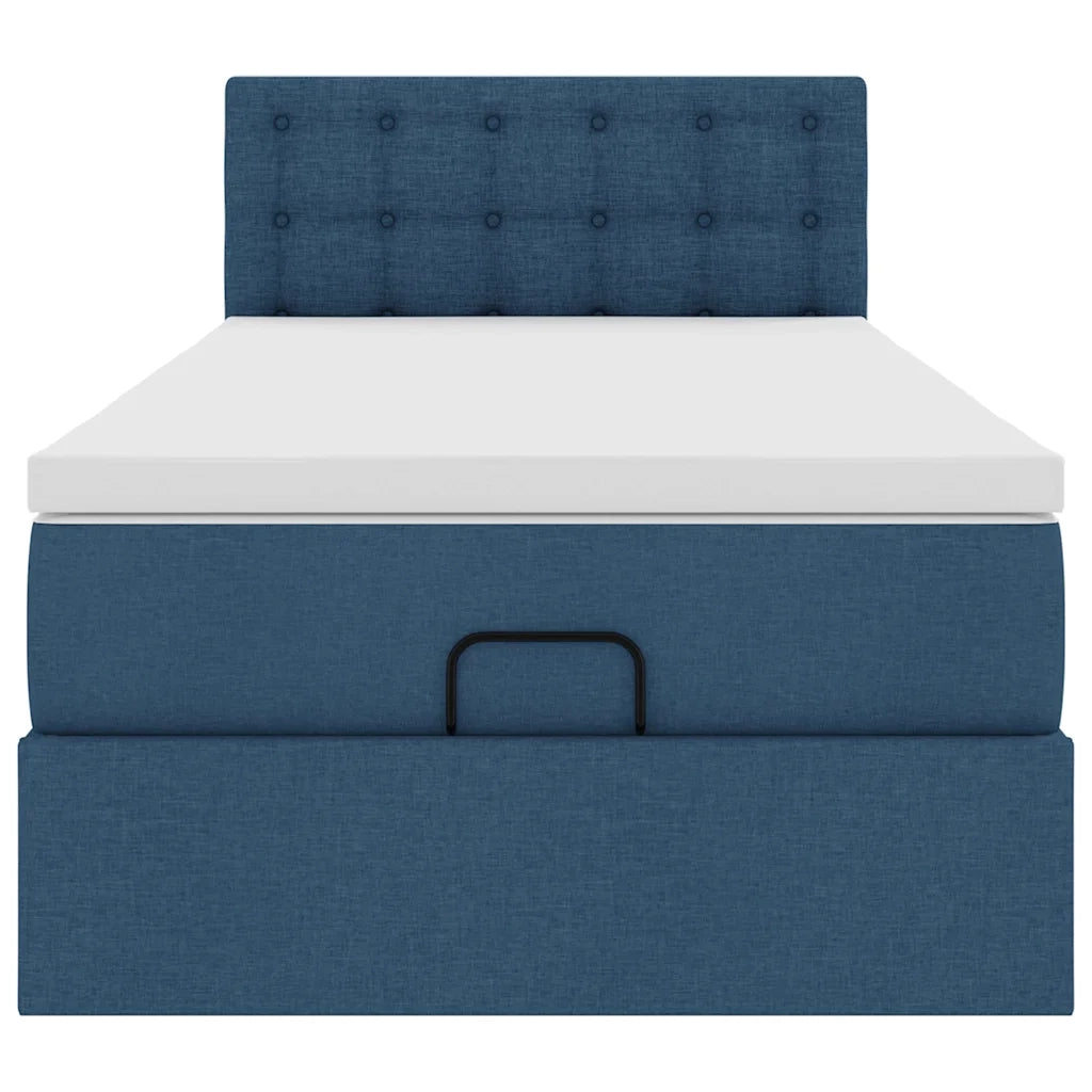 Struttura Letto Pouf con Materasso Blu 90x190 cm in Tessuto 3311593