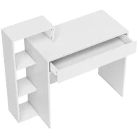 Scrivania PC Moderna con 3 Ripiani Aperti e Cassetto, in Legno Bianco, 100x40x90 cm