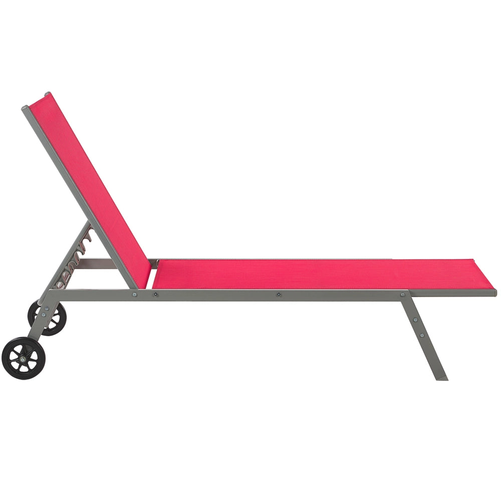 Lettino Prendisole Rosso Nero Struttura in Acciaio Tessuto Schienale Regolabile con Ruote Design Moderno