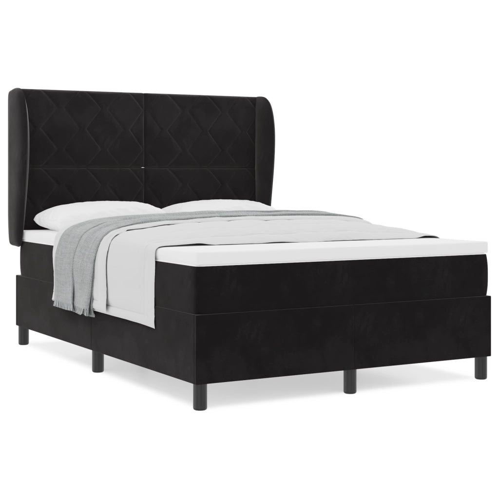 Letto Box Spring con Materasso  Nero 140x200 cm Velluto