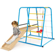 Set da arrampicata di metallo montessori 6 in 1 con scivolo altalena sbarre, Parco giochi da interno per bambini Blu-Arrampicate e scivoli
