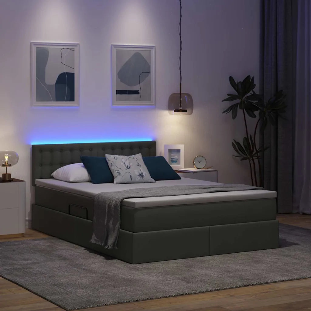Letto con contenitore e LED Grigio scuro 140 x 190 cm Tessuto 3371269