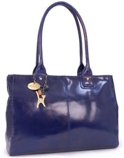 Borsa a tracolla per donna in pelle - Borsa tote grande - Borsa per portare il portafoglio e il quaderno A4 - Nero - Blu