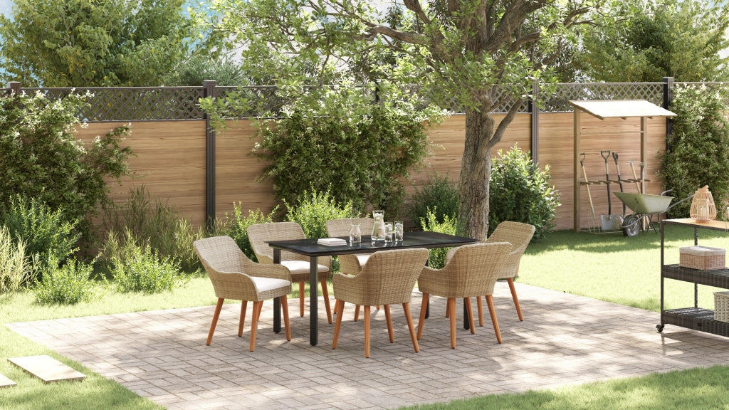 Set da Pranzo per Giardino 7 Pezzi Beige in Polyrattan