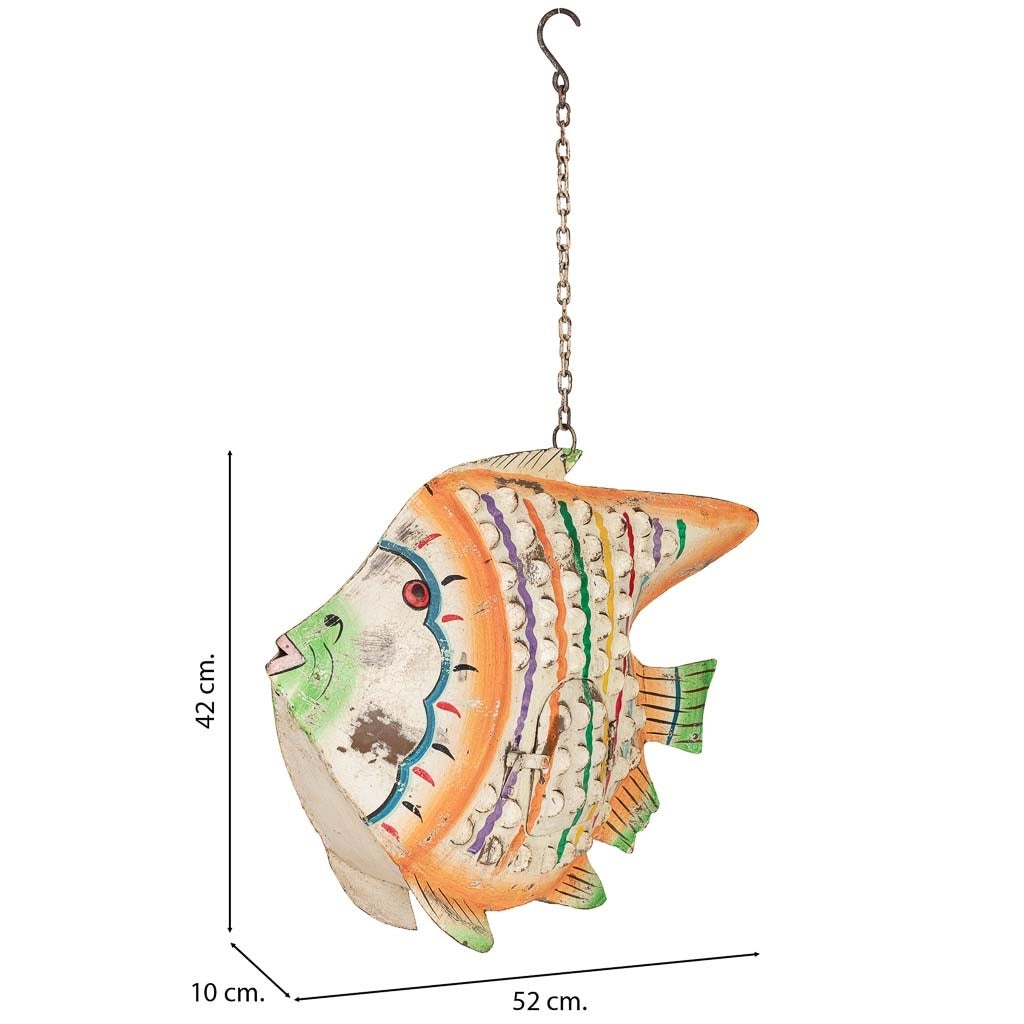 Portacandele pesce in ferro multicolore dipinto a mano 52x10x42 cm
