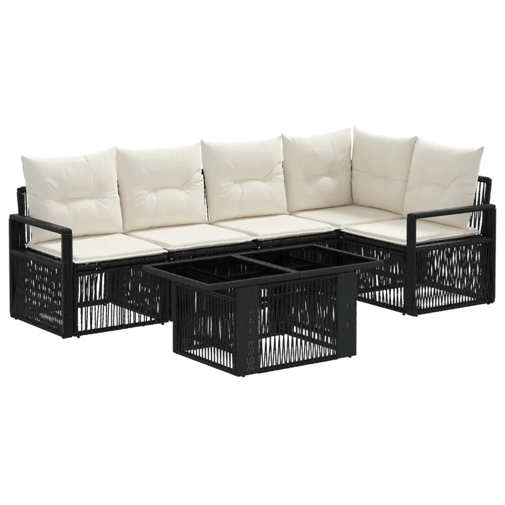 Set Divano da Giardino 6 pz Nero e Bianco Crema polyrattan 3437095