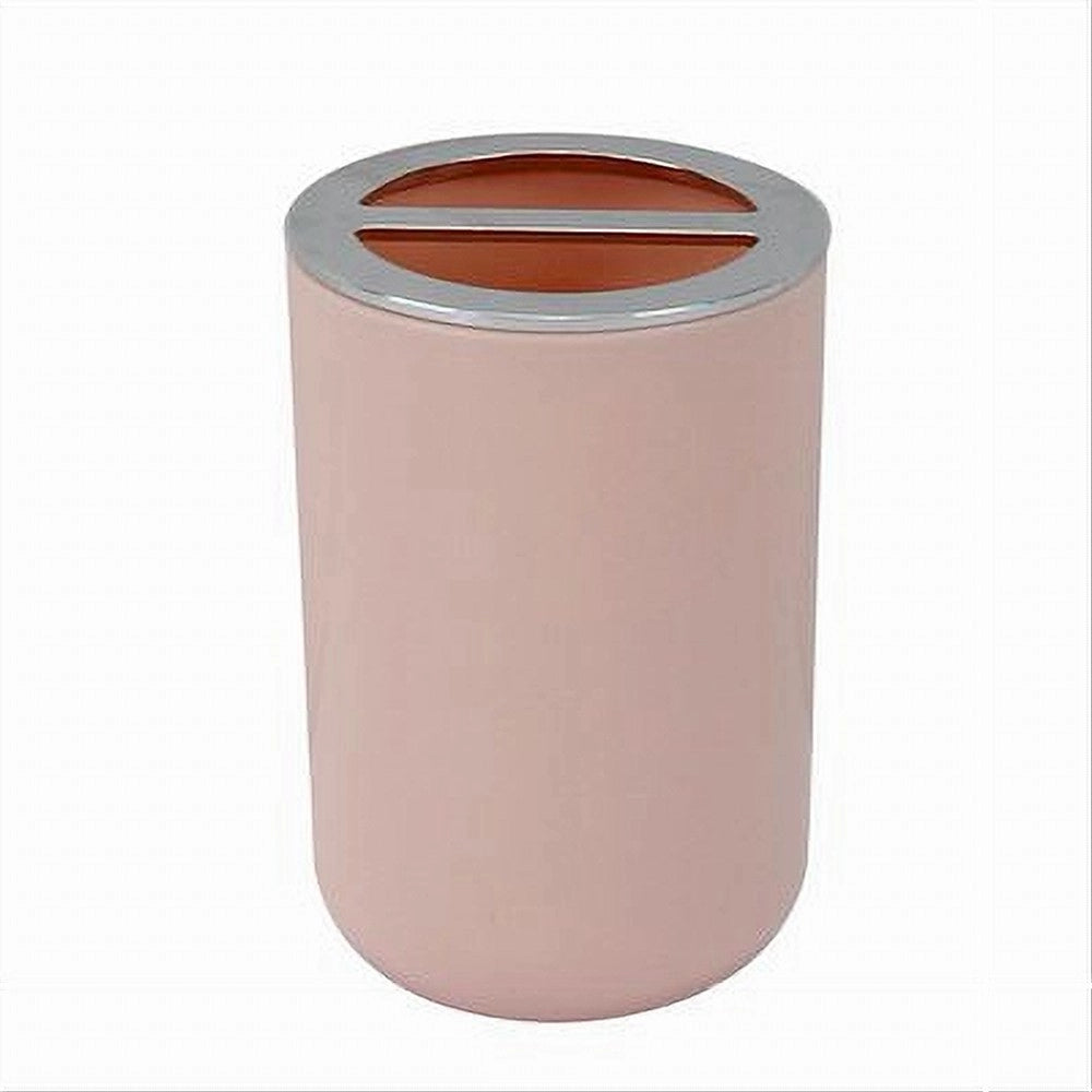 Trade Shop - Porta Spazzolini Bicchiere Accessori Bagno 2 Fori Rosa Silver Contenitore 79869 -