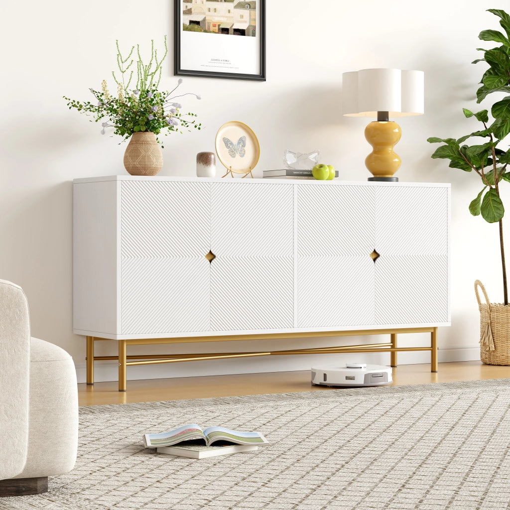 Credenza con 4 ante e chiusura soft-close - per soggiorno - in MDF - 160×40×82 cm - bianco