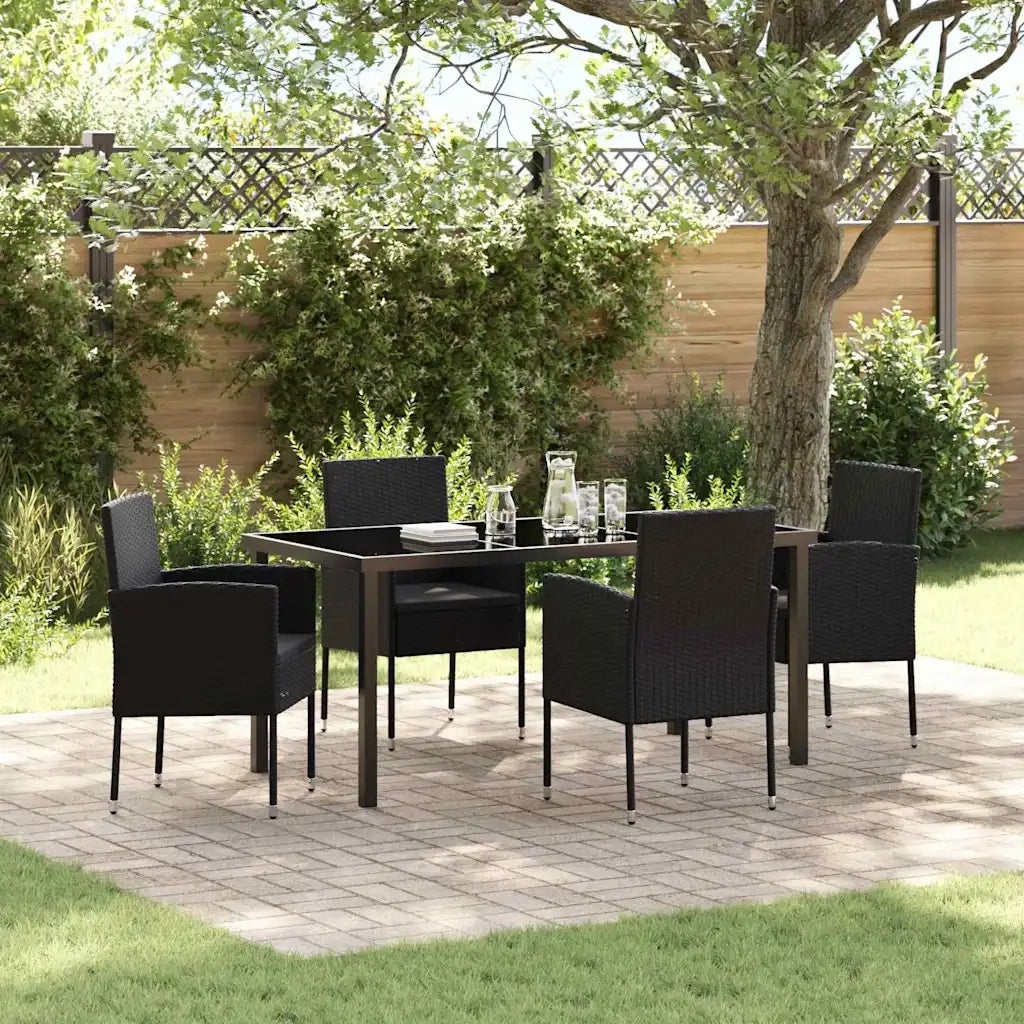 Set da Pranzo per Giardino con cuscino 5 pcs Nero polyrattan
