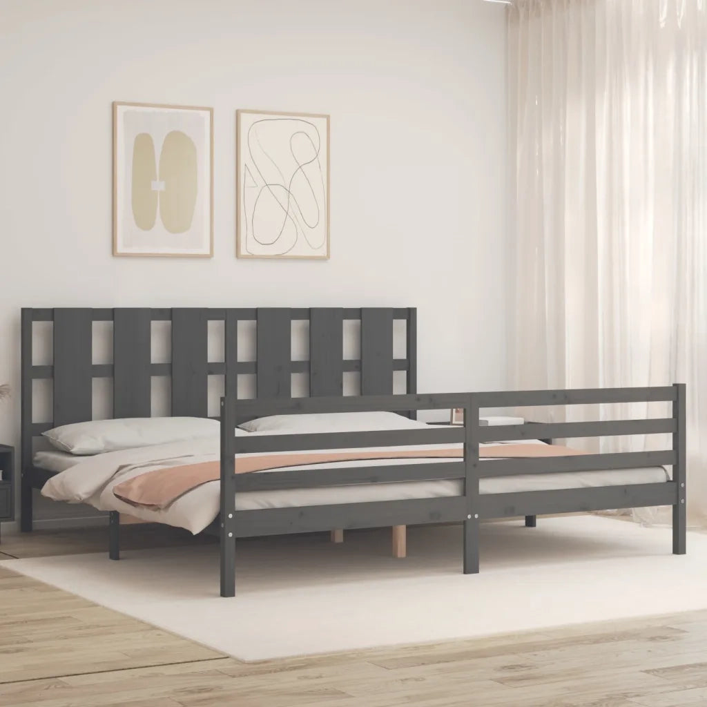 Giroletto con Testiera Grigio 200x200 cm in Legno Massellocod mxl 124940