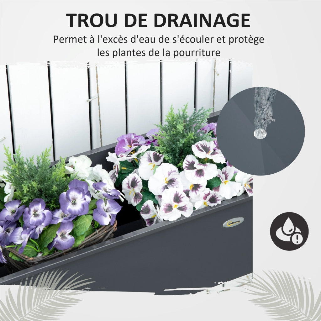 Vaso Giardino Quadrato con Fori Drenaggio ¨C zephmum ¨C Grigio Acciaio Galvanizzato 100x30x80 cm