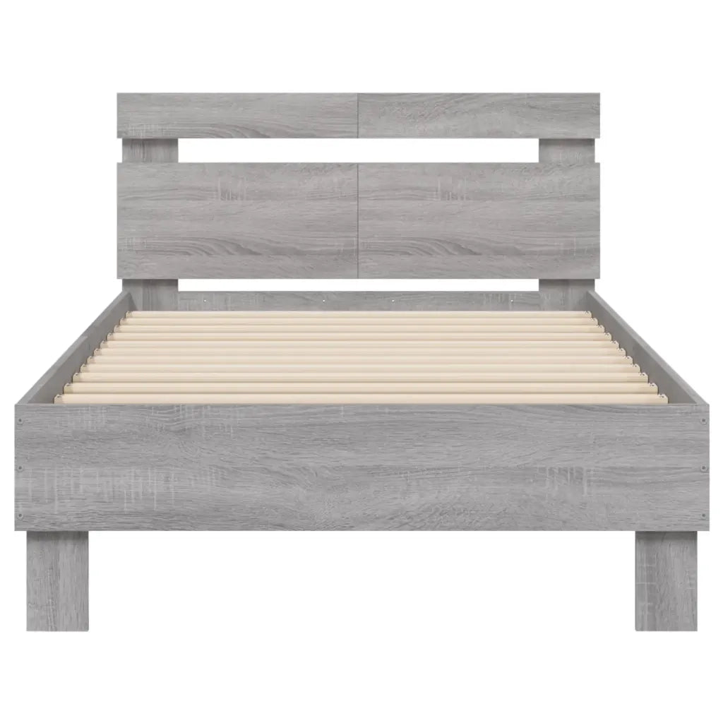 Giroletto con Testiera e LED-Struttura Letto con testiera Grigio Sonoma 100x200 cm 382181