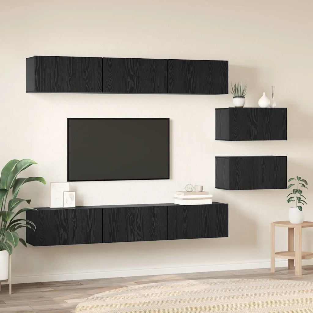 Set mobile TV Montaggio a parete Rovere Nero Legno multistrato 3393352