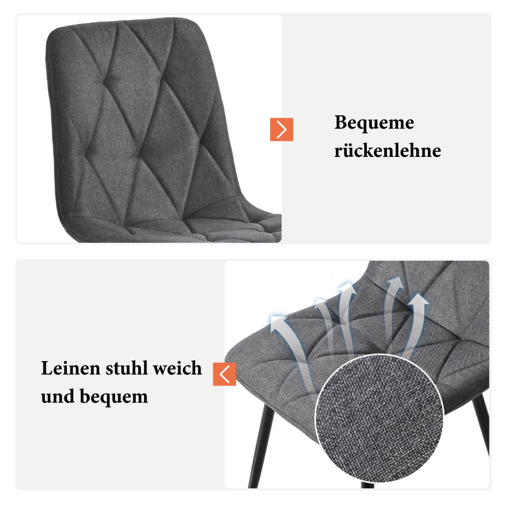 Set di 4 sedie imbottite in lino grigio con gambe in metallo