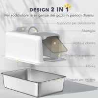 Lettiera per Gatti Chiusa con Vassoio in Acciaio, Paletta e Sacchetti Filtranti, in PP, 40.5x60.5x41.5 cm