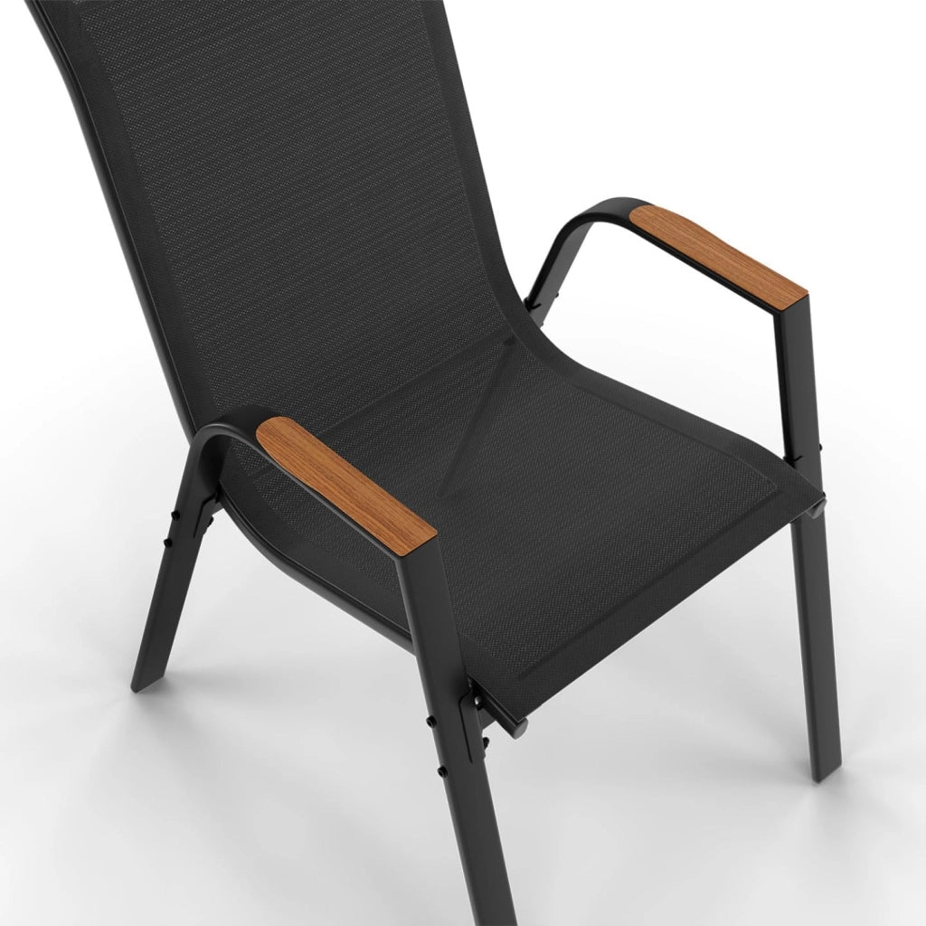 Set di mobili da Giardino NOUMEA - Tavolo da 150 cm con Piano in Vetro temperato Effetto Legno e 6 sedie impilabili in Legno e n