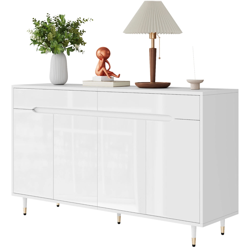 Scarpiera 140x39x84 cm con 2 ante; 2 cassetti e ripiani regolabili in pannello truciolare bianco e oro