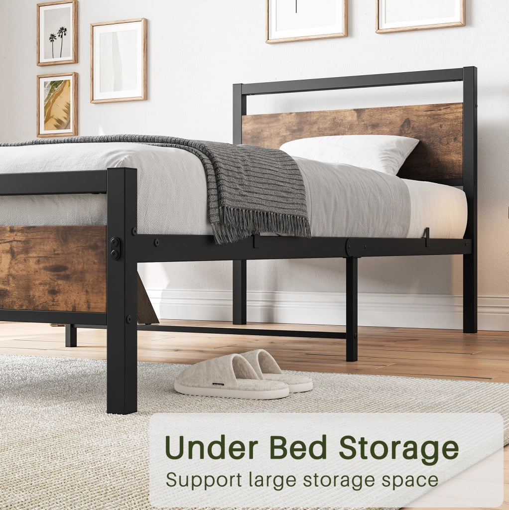 Letto singolo 90x200 cm in metallo e MDF con rete a doghe