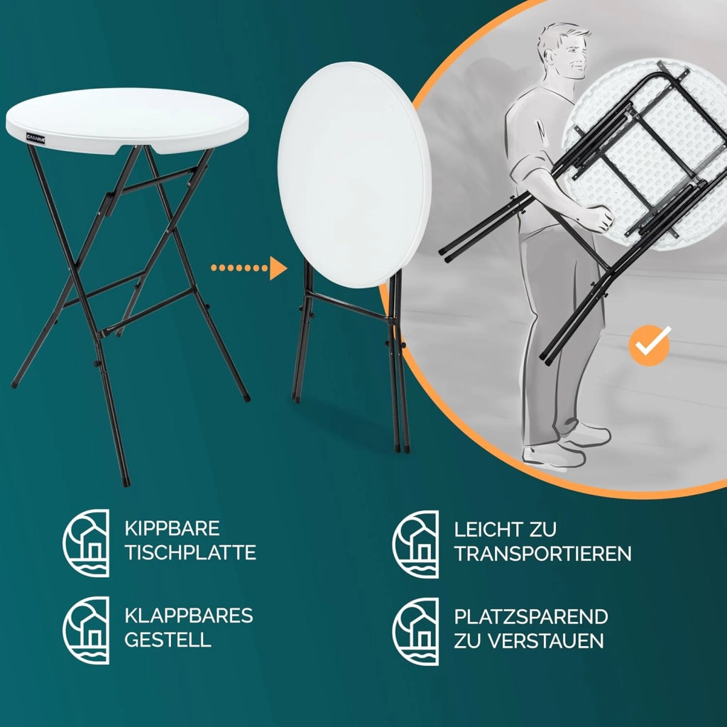 ® Tavolo Alto da Bar Ø 72cm con Copritavolo Pieghevole Altezza 110cm Interno Esterno Rotondo Giardino Feste Bistrot Metallo