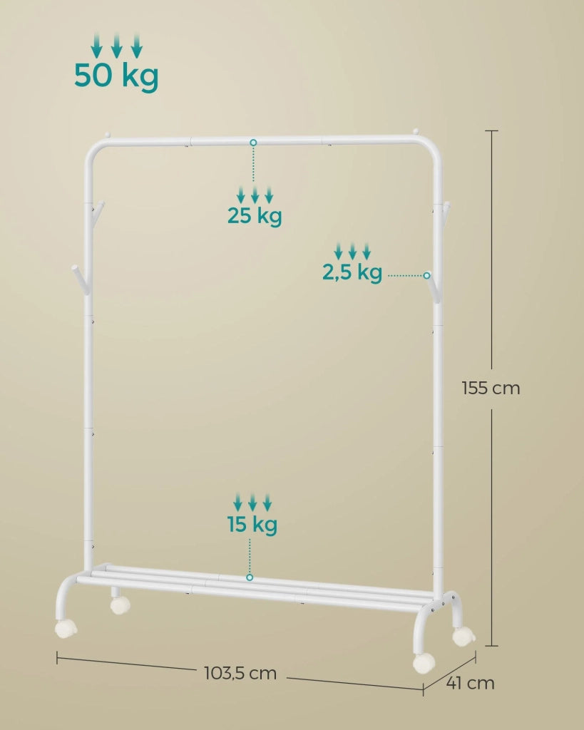 Appendiabiti con ruote 1 barra appendiabiti in acciaio portata 50 kg larghezza 103,5 cm contenitore multiuso nero 12_0006966