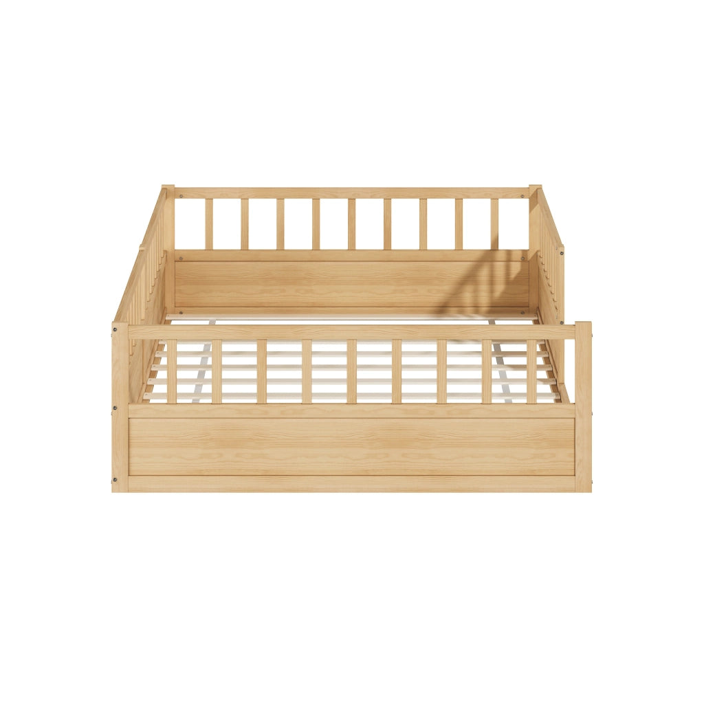 Letto per bambini, 140 x 200 cm, struttura in legno massello, sponde di sicurezza, colore naturale