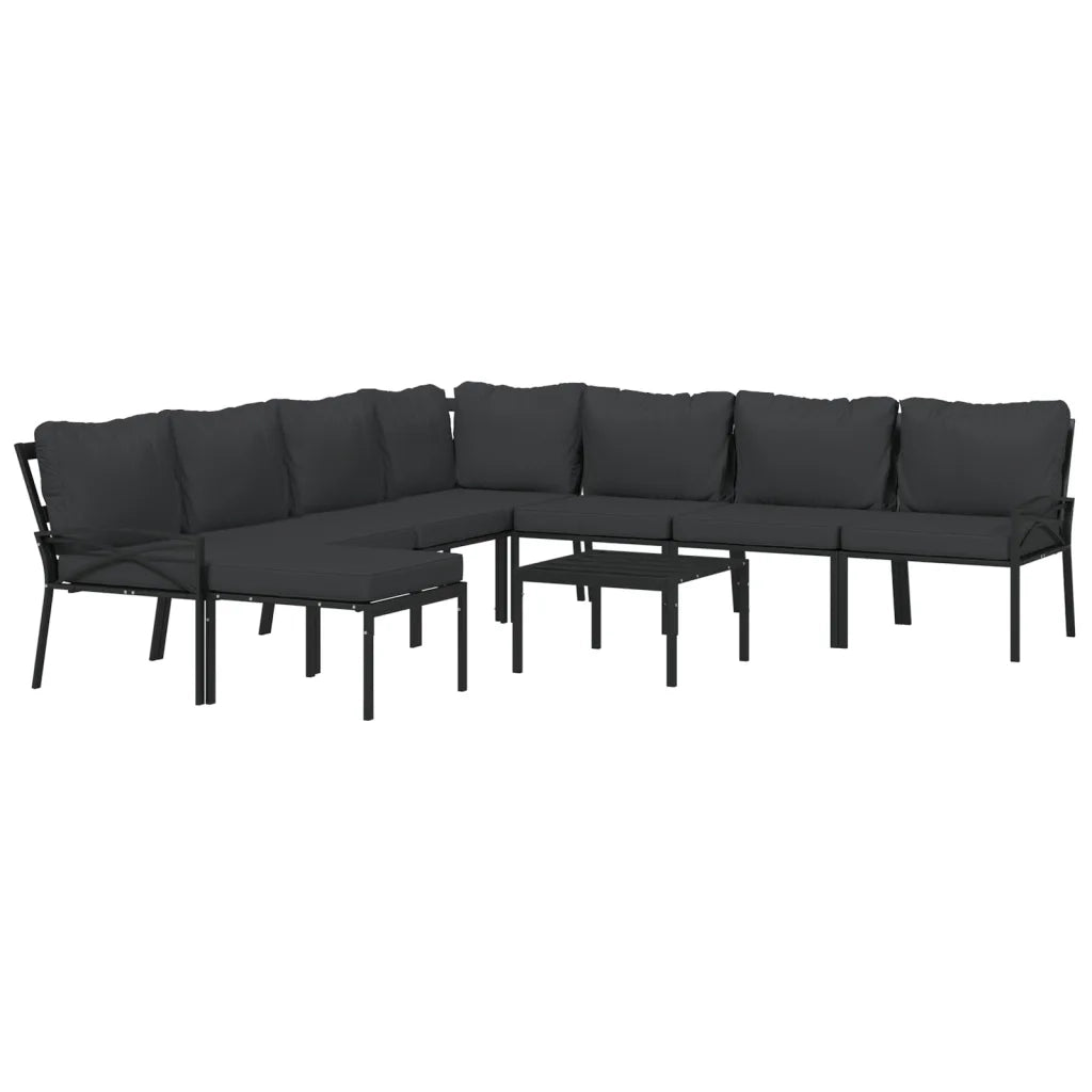Set Salotto da Giardino 9 pz con Cuscini Grigi in Acciaio