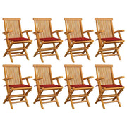 Sedie da Giardino con Cuscini Rossi 8pz Legno Massello di Teak