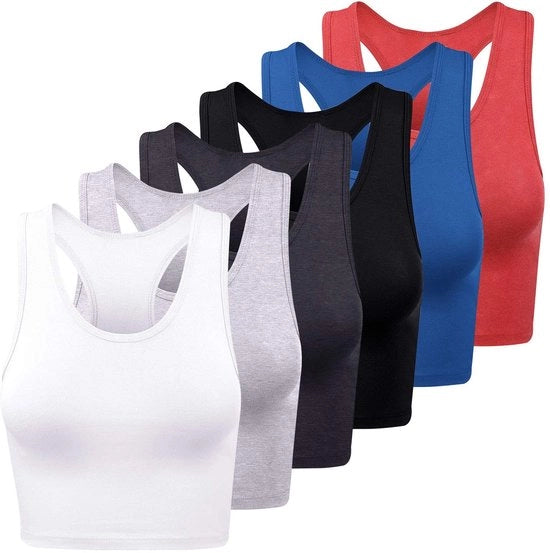 Top a manica corta 6 pezzi - maglia sportiva di cotone - senza maniche - con schiena a forma di "V" - maglietta per allenamento - materiale morbido