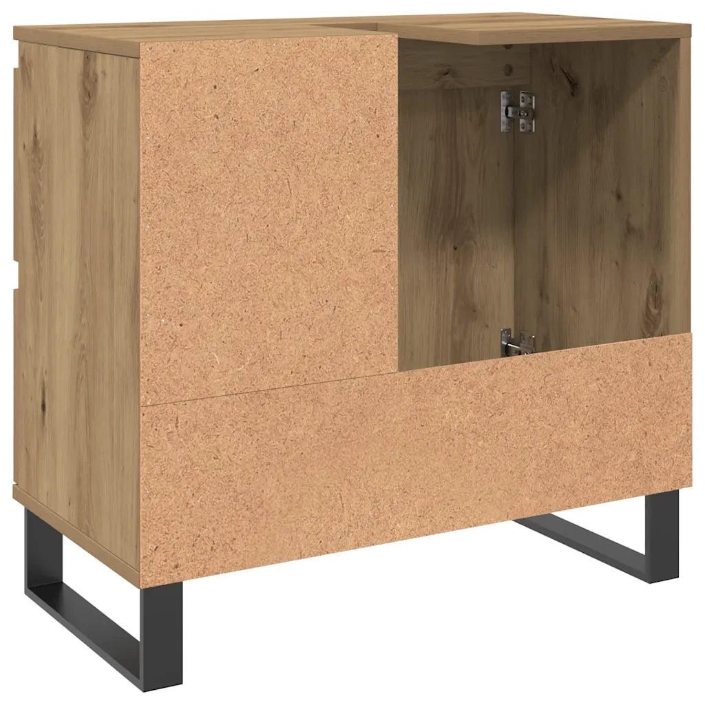 Mobiletto sottolavabo salvaspazio in stile industriale 65 x 33 x 60 cm finitura opaca legno di rovere ingegnerizzato realizzato artigianalmente 02_0051110