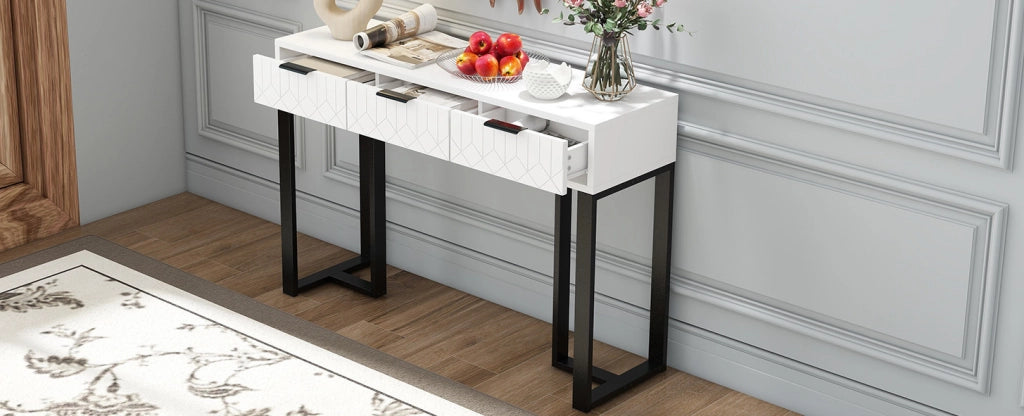 TAVOLO CONSOLLE con cassetti Bianco/Nero in MDF