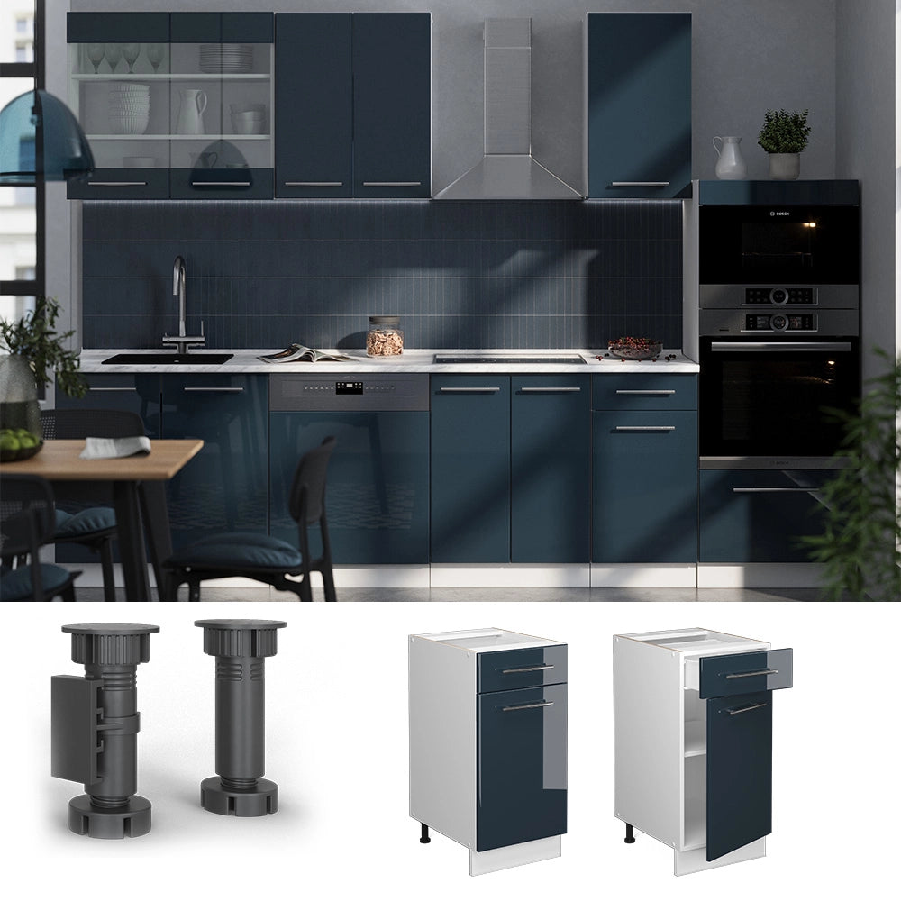 Mobiletto base per cucina Fame-Line Blu scuro lucido/Bianco 40 cm, PL Antracite Vicco