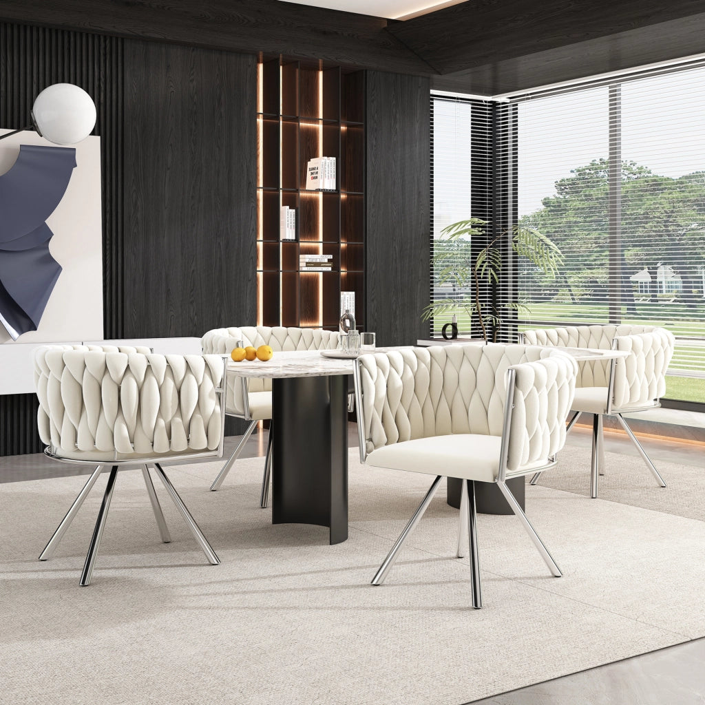 Set di 4 sedie da pranzo girevoli 360° in velluto beige e argento