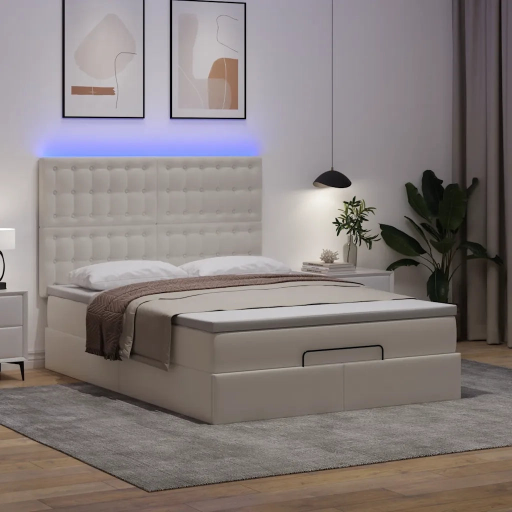 Struttura Letto Pouf con Materasso Bianco 140x200 cm Similpelle 3313856