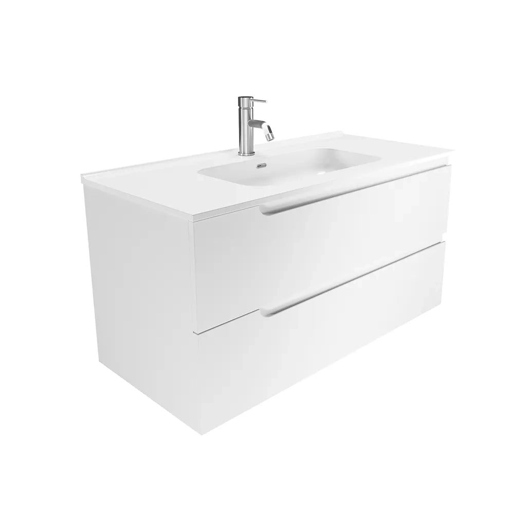 Mobile bagno sospeso 120 cm due cassetti bianco opaco con lavabo | Ardenne