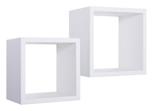 Set 2 Mensole Cubo da Parete Quadrato in Fibra di Legno Q-Bis Maxi Bianco