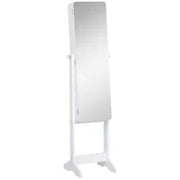 Armadio Portagioie Portagioielli con Specchio Regolabile e Illuminazione LED, Legno, Bianco, 30x146x36 cm