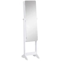 Armadio Portagioie Portagioielli con Specchio Regolabile e Illuminazione LED, Legno, Bianco, 30x146x36 cm