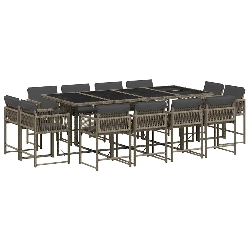 Set da Pranzo da Giardino 13pz con Cuscini Grigio in Polyrattan 3211580