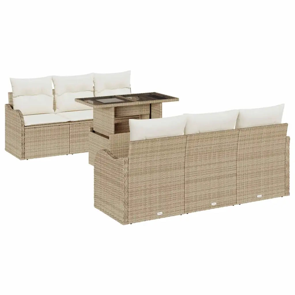 Set Divano da Giardino con cuscino 7 pcs Beige Poly Rattan