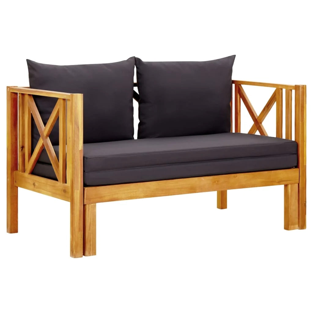 Panca da giardino mobili da giardino per esterni terrazza 2 posti e cuscini 122 x 66 x 68,5 cm legno massello di acacia 02_0011293