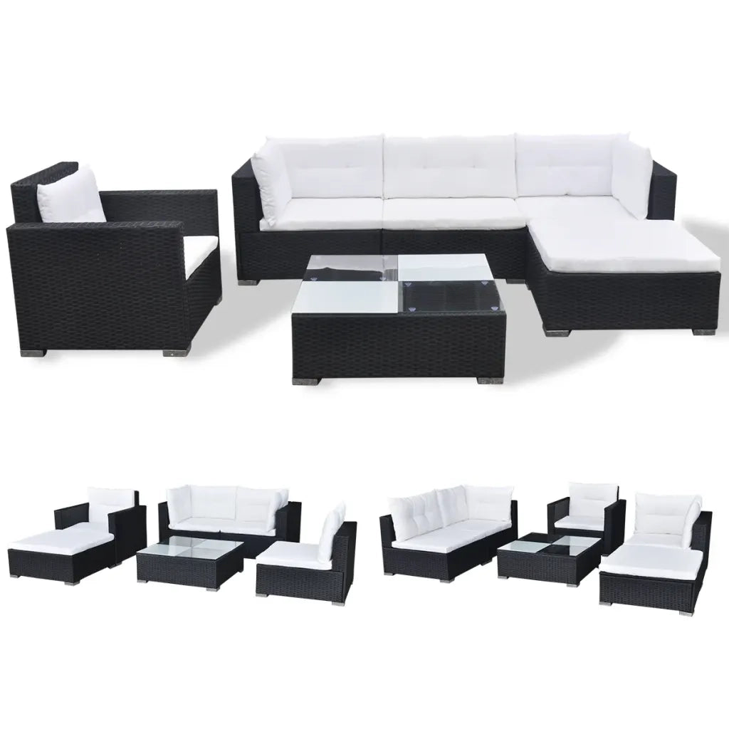 Set Divani da Giardino 6 pz con Cuscini in Polyrattan Nero cod mxl 59649