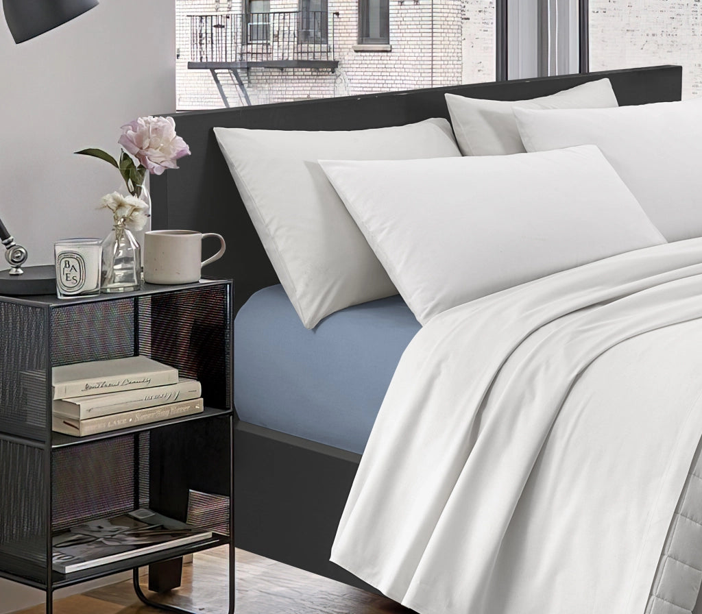 Lenzuolo Sotto Con Angoli Elastici 100% Puro Cotone  Azzurro - Una piazza e mezza