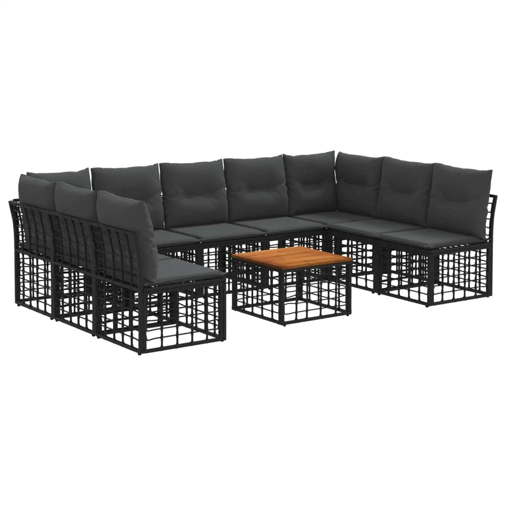 Set di divani da esterno 10 pcs Nero e Grigio scuro Poliestere