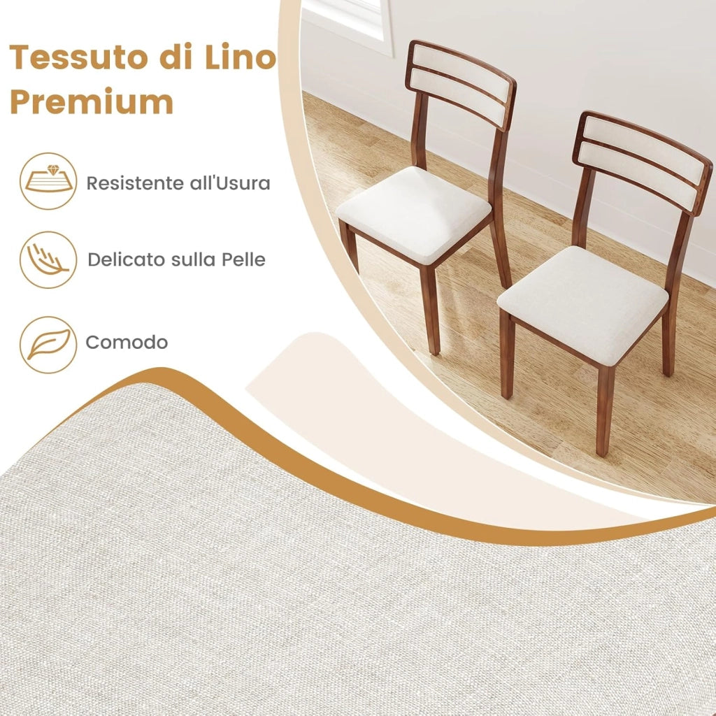 Set di 2 Sedie da Pranzo Moderne, Sedie Cucina in Tessuto con Schienale Inclinato, Gambe in Legno di Gomma e Seduta mbottita, Portata 180 kg, Ideale per Sala da Pranzo, Soggiorno (Marrone)