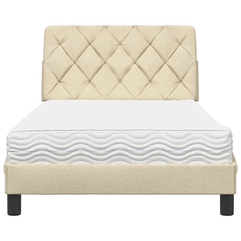 Letto con Materasso Crema 100x200 cm in Tessuto 3310725