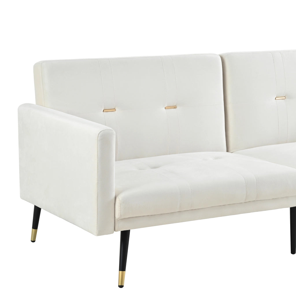 Divano letto 2 posti in velluto con schienali regolabili separatamente 5 posizioni beige 164 × 89 × 70 cm