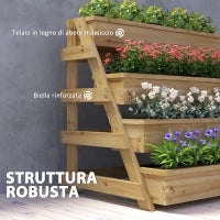 Fioriera Rialzata a 4 Livelli con Fori di Drenaggio e Tessuto non Tessuto, in Legno di Abete, 75x57x60.5 cm
