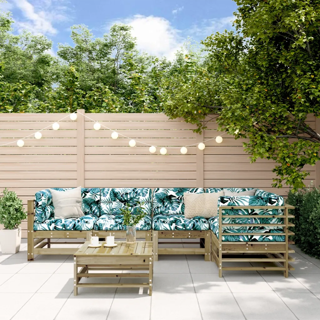 Set Divani da Giardino 6pz con Cuscini Legno Impregnato di Pino 3186010
